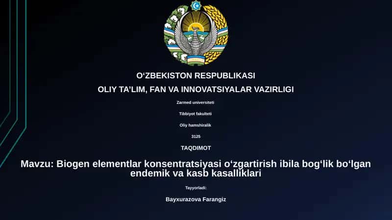 Biogen elementlar konsentratsiyasi oʻzgartirish ibila bogʻlik boʻlgan endemik va kasb kasalliklari 1