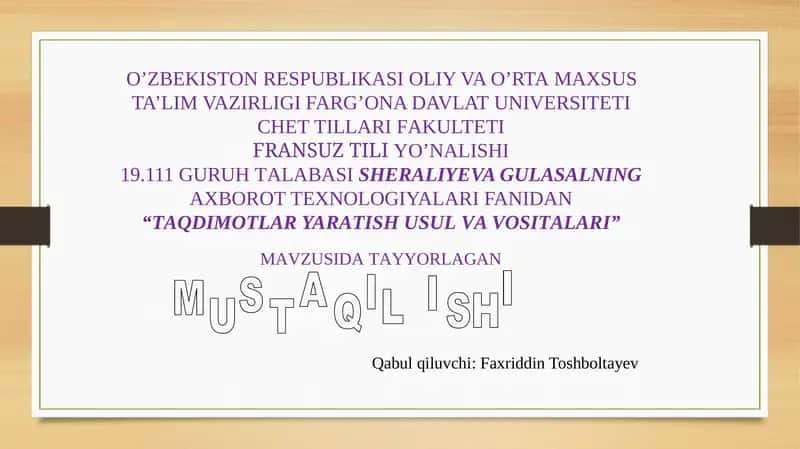 "TAQDIMOTLAR YARATISH USUL VA VOSITALARI" 1