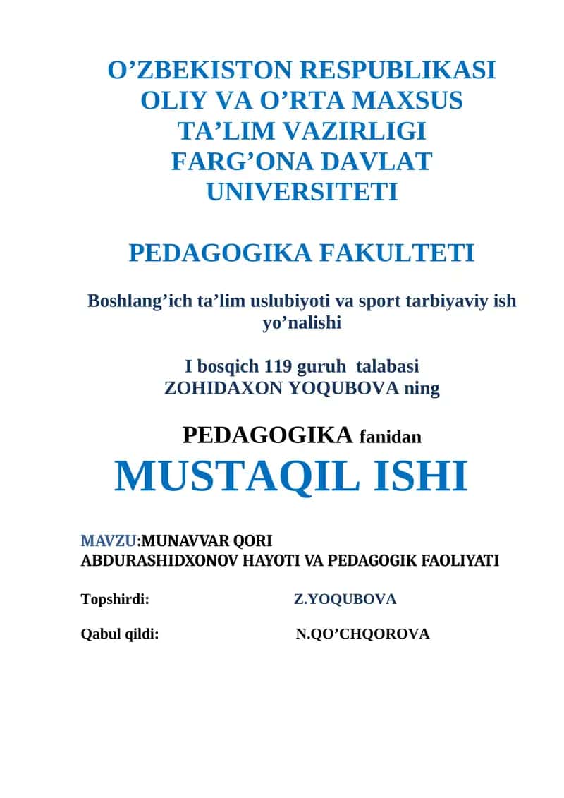 MUNAVVAR QORI ABDURASHIDXONOV HAYOTI VA PEDAGOGIK FAOLIYATI 1