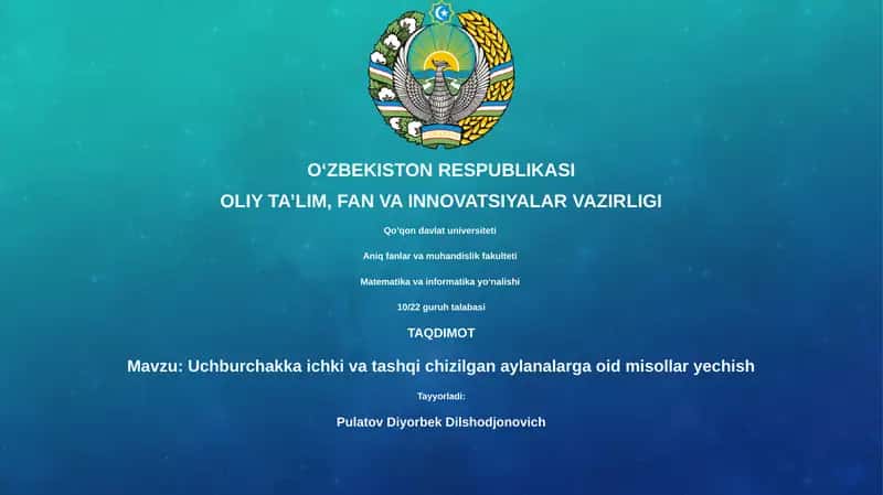 Uchburchakka ichki va tashqi chizilgan aylanalarga oid misollar yechish 1