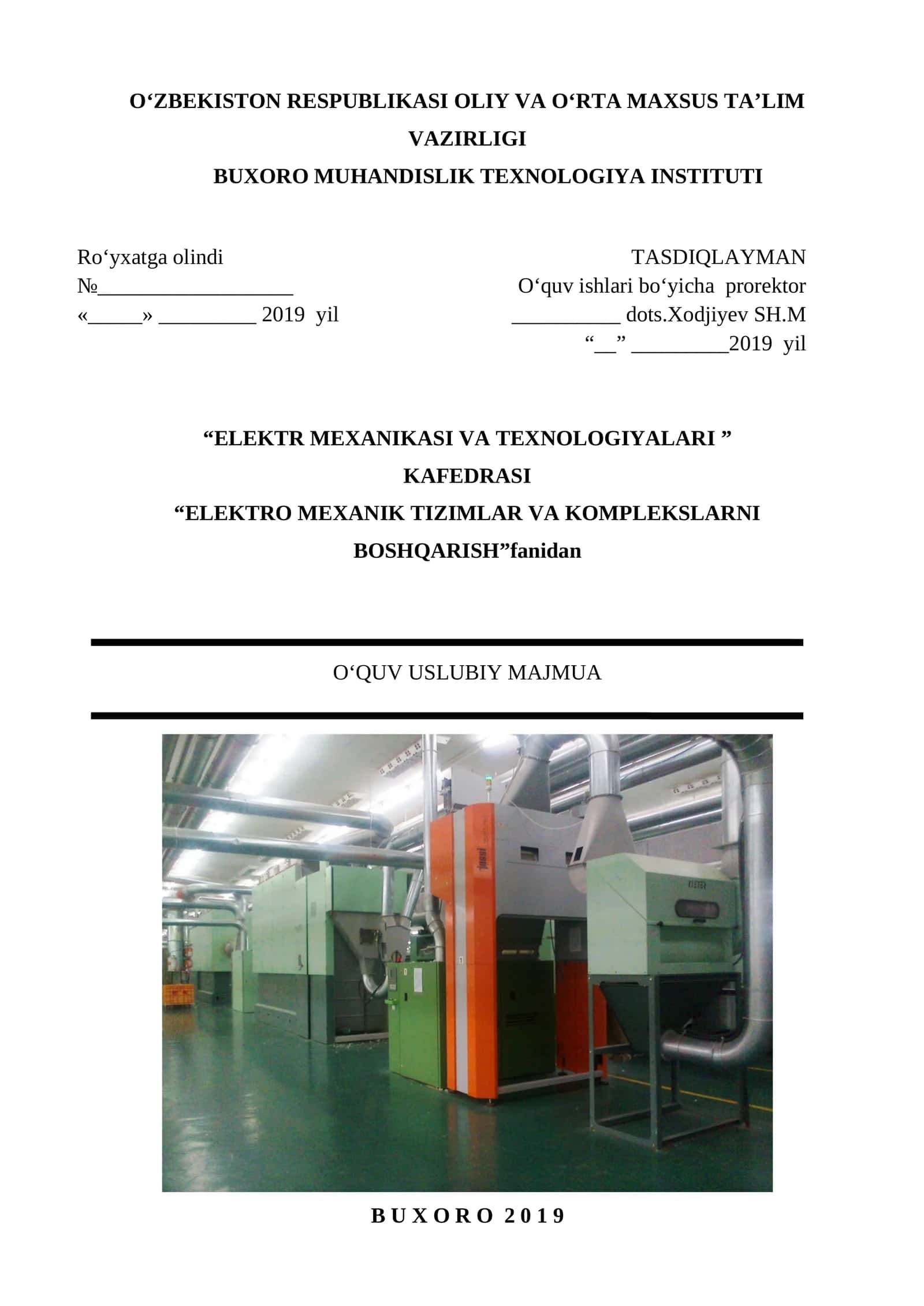 ELEKTRO MEXANIK TIZIMLAR VA KOMPLEKSLARNI BOSHQARISH 1