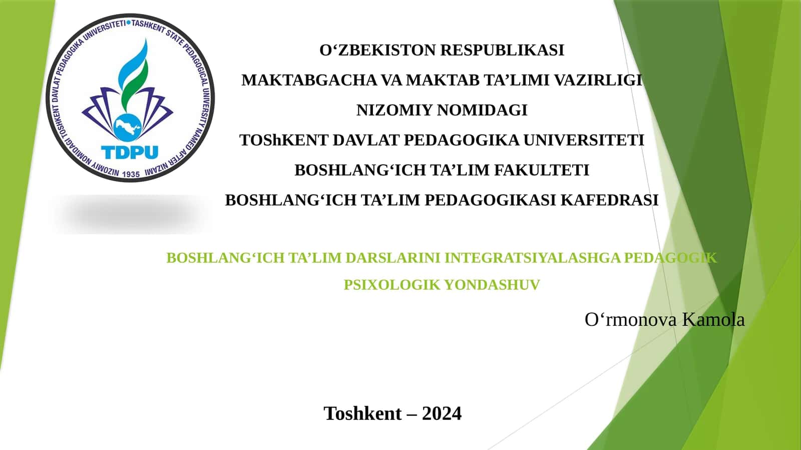 BOSHLANG‘ICH TA’LIM DARSLARINI INTEGRATSIYALASHGA PEDAGOGIK PSIXOLOGIK YONDASHUV 1