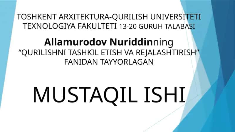 "Qurilishni Tashkil Etish va Rejalashtirish" 1
