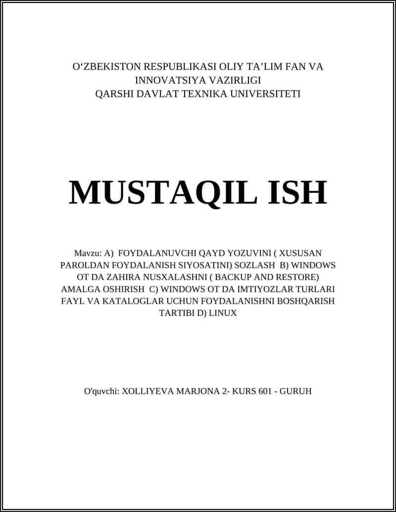 Foydalanuvchi Qayd Yozuvini Sozlash 1