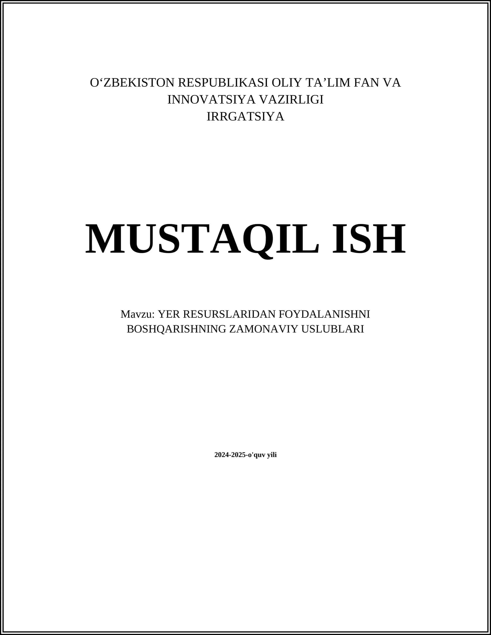 YER RESURSLARIDAN FOYDALANISHNI BOSHQARISHNING ZAMONAVIY USLUBLARI 1