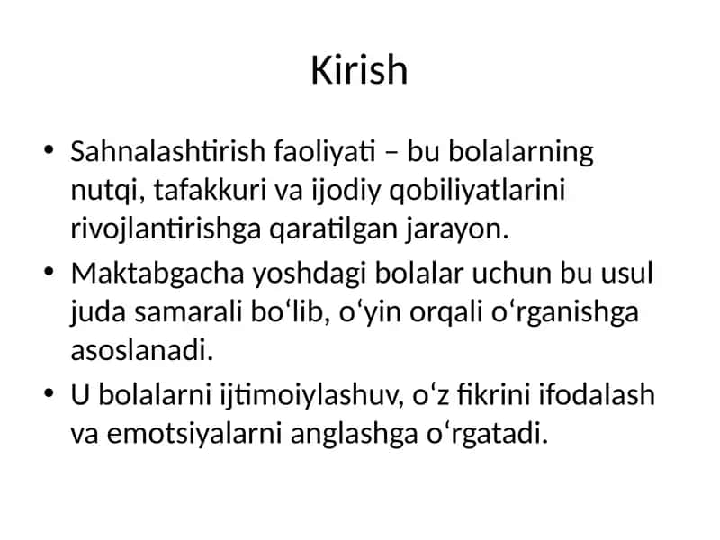 Sahnalashtirish faoliyati 1