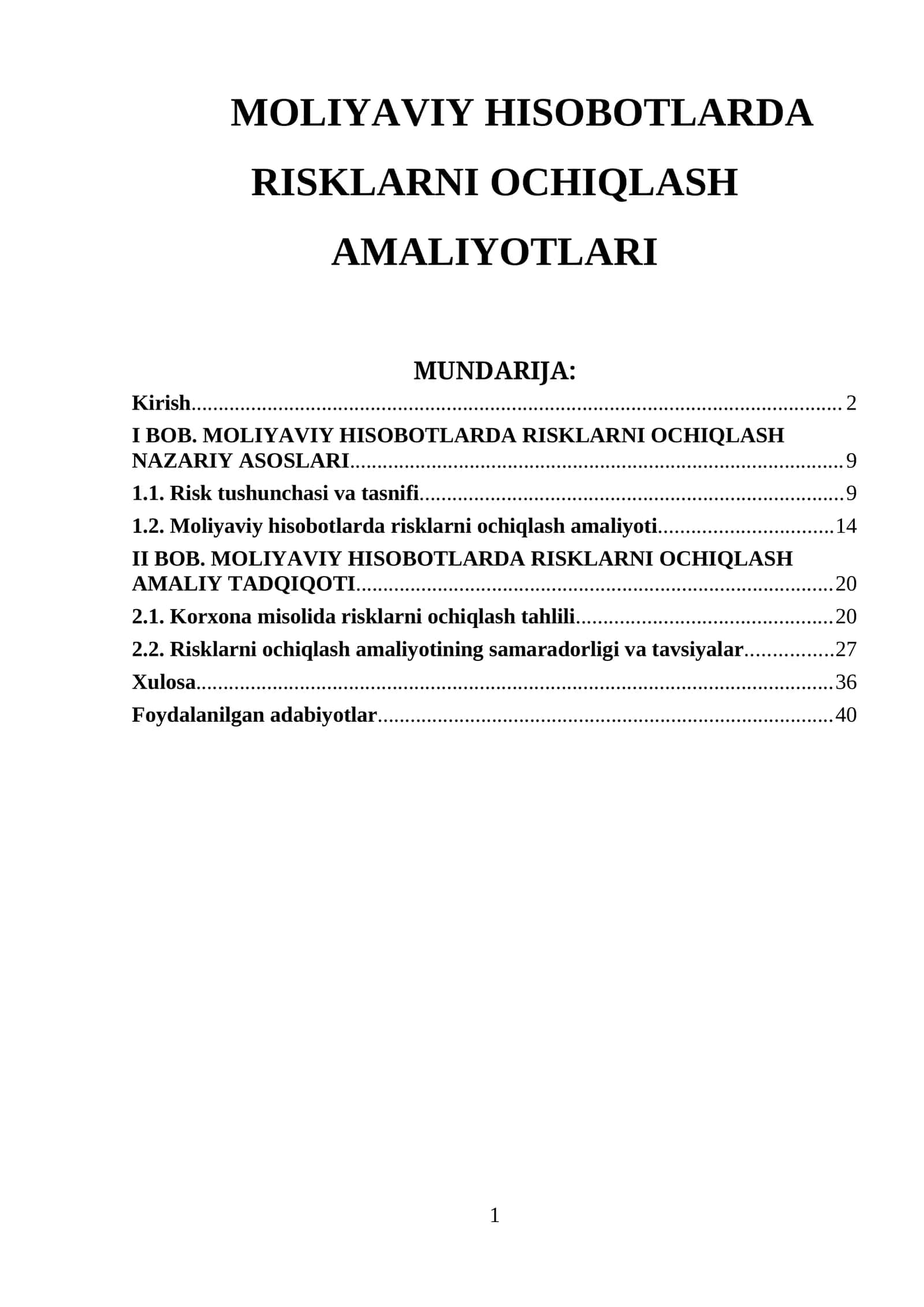 MOLIYAVIY HISOBOTLARDA RISKLARNI OCHIQLASH AMALIYOTLARI 1