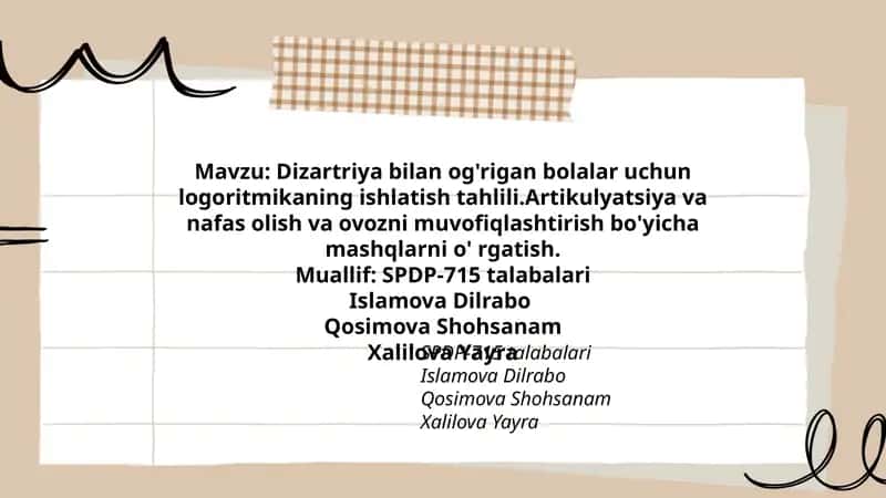 Dizartriya bilan og'rigan bolalar uchun logoritmika 1