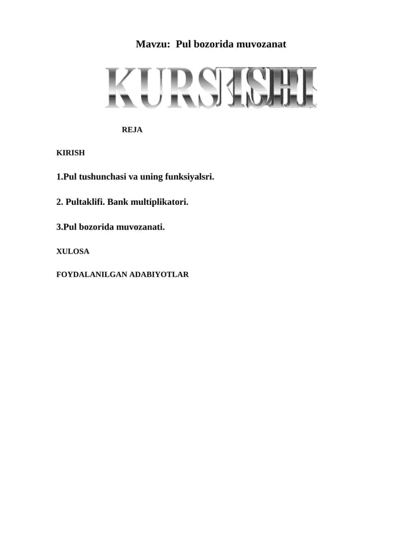 Pul bozorida muvozanat 1