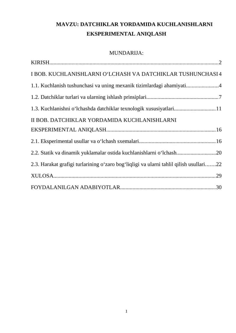 DATCHIKLAR YORDAMIDA KUCHLANISHLARNI EKSPERIMENTAL ANIQLASH 1
