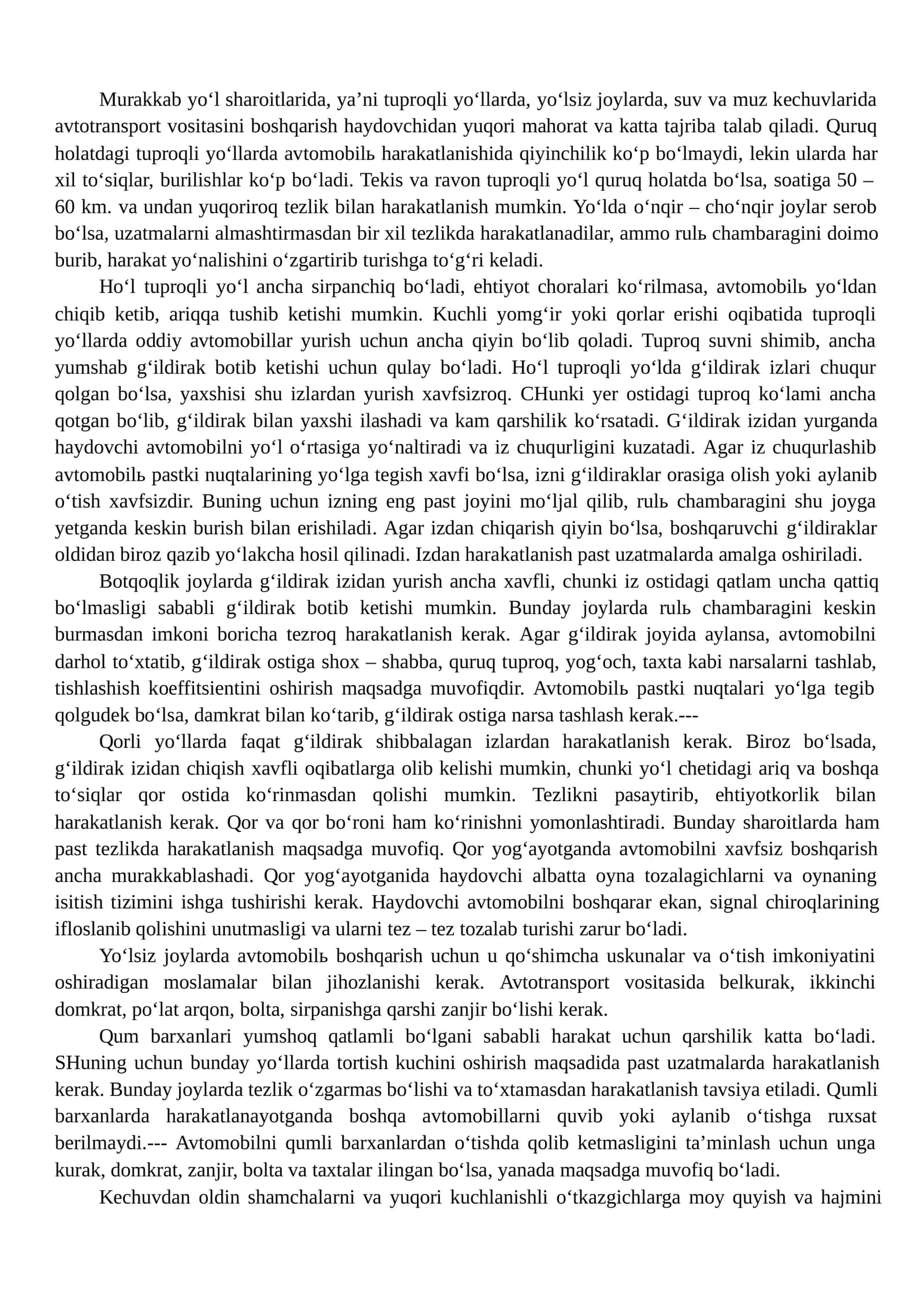 Murakkab yo'l sharoitlarida avtotransport vositasini boshqarish 1