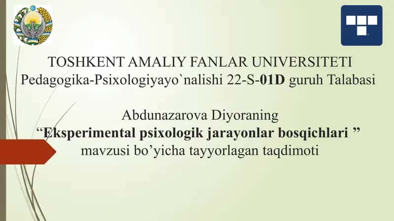 Eksperimental psixologik jarayonlar bosqichlari 1