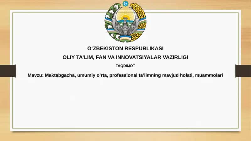 Maktabgacha,umumiyo’rta, professionalta’limningmavjudholati,muammolari 1