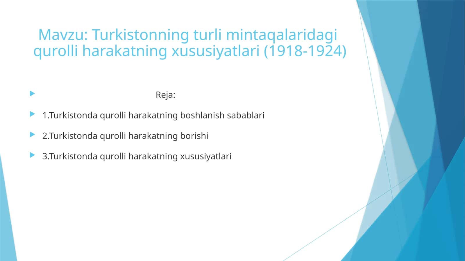Turkistonning turli mintaqalaridagi  qurolli harakatning xususiyatlari (1918-1924) 1