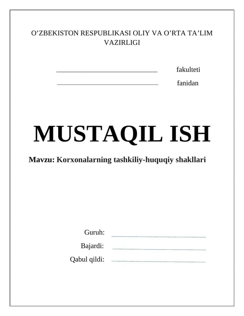 Korxonalarning tashkiliy-huquqiy shakllari 1