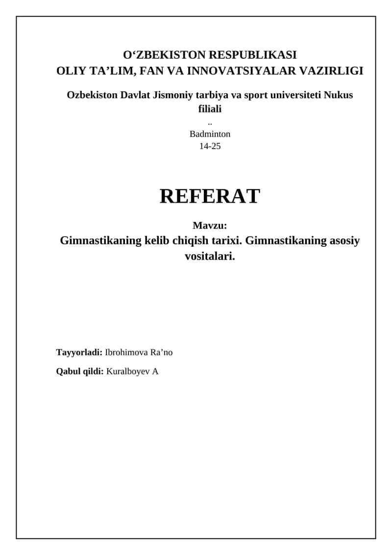 Gimnastika tarixi va rivojlanishi 1