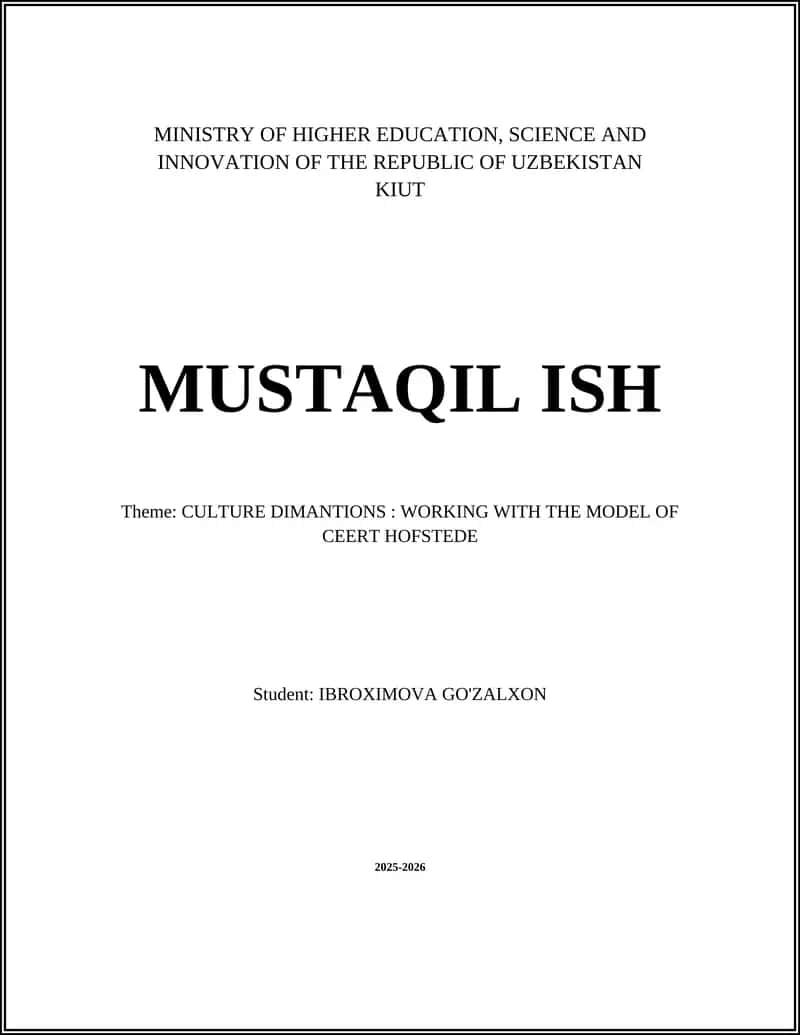 CULTURE DIMANTIONS: WORKING WITH THE MODEL OF CEERT HOFSTEDE 1
