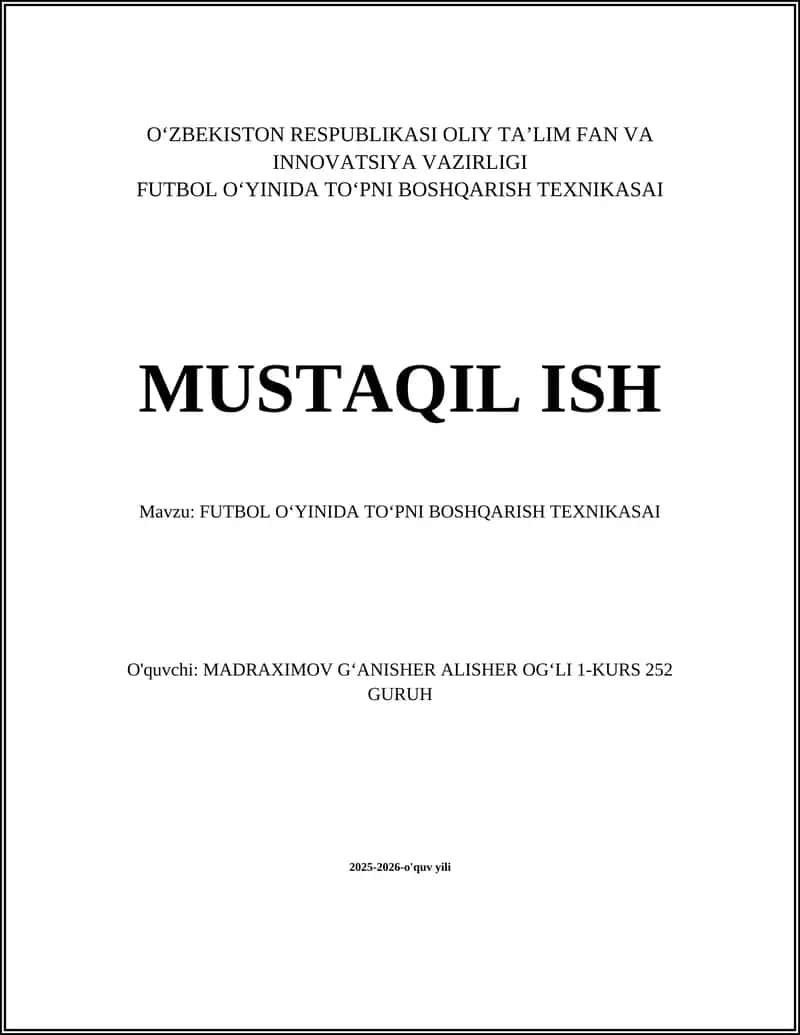 FUTBOL O'YINIDA TOʻPNI BOSHQARISH TEXNIKASAI 1