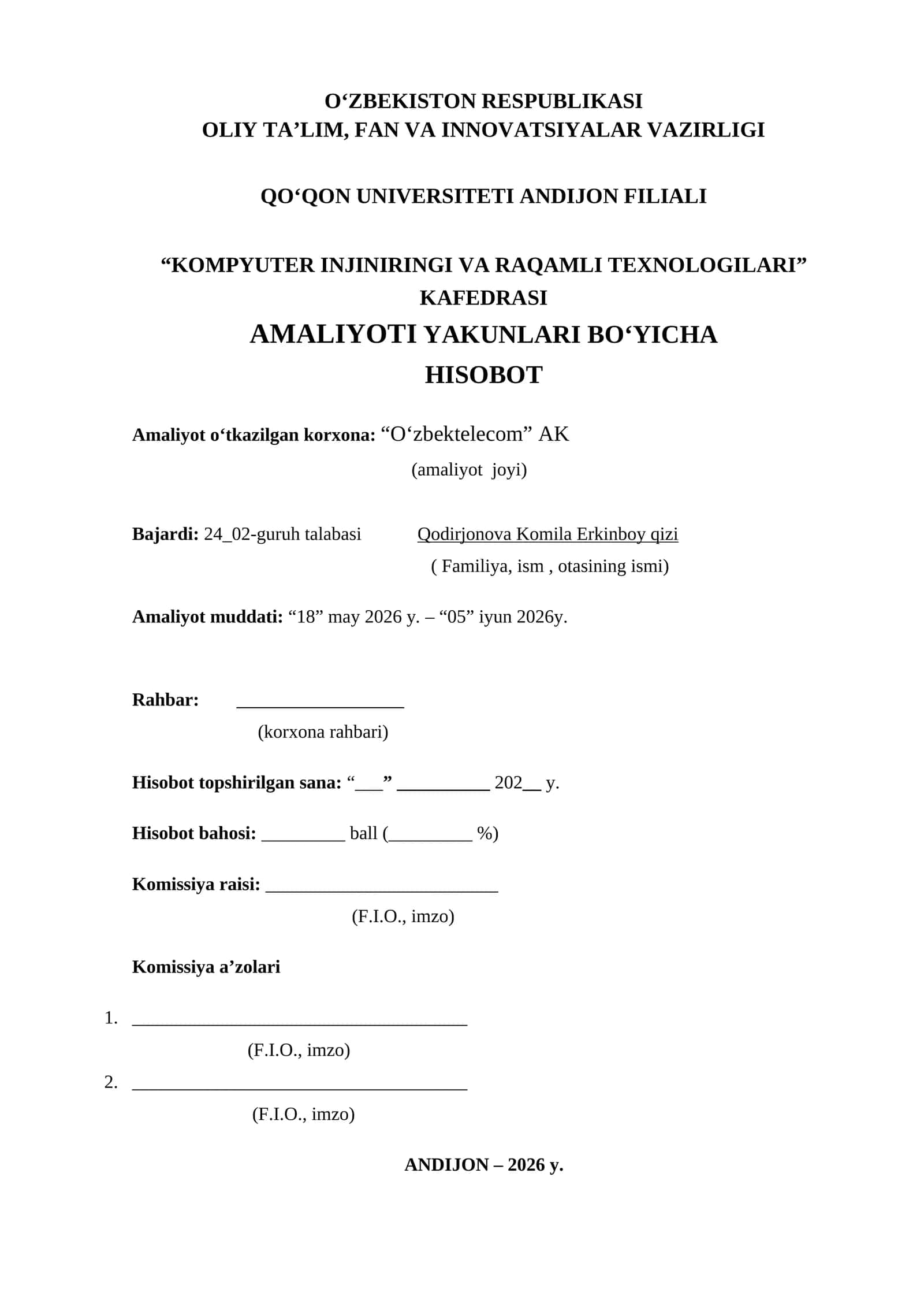“O‘zbektelecom” AK Amaliyot hisoboti 1