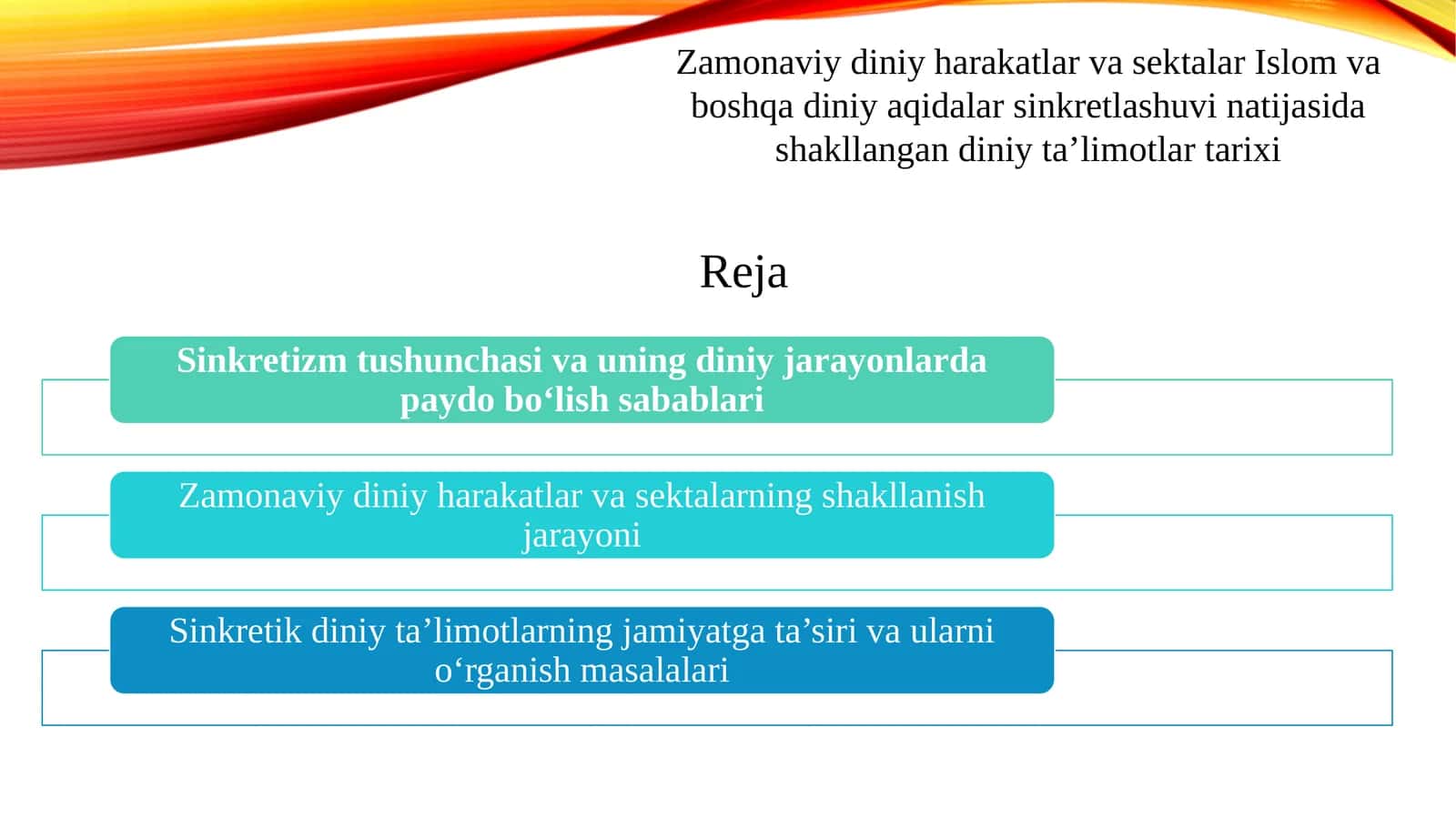 Diniy Taʼlimotlar Tarixi 1