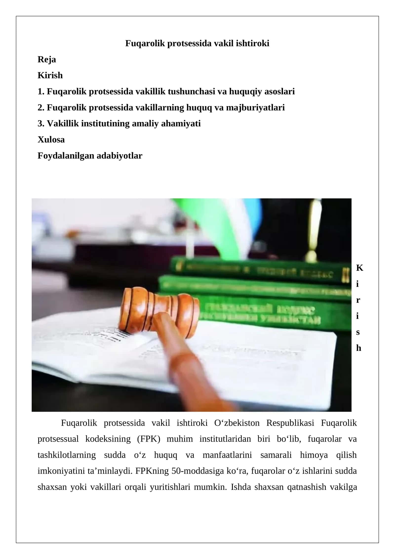 Fuqarolik protsessida vakil ishtiroki 1