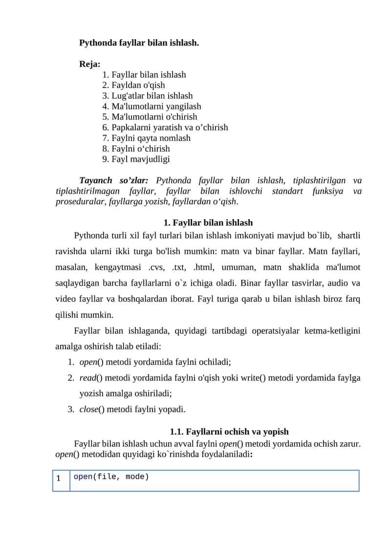 Fayllar bilan ishlash 1