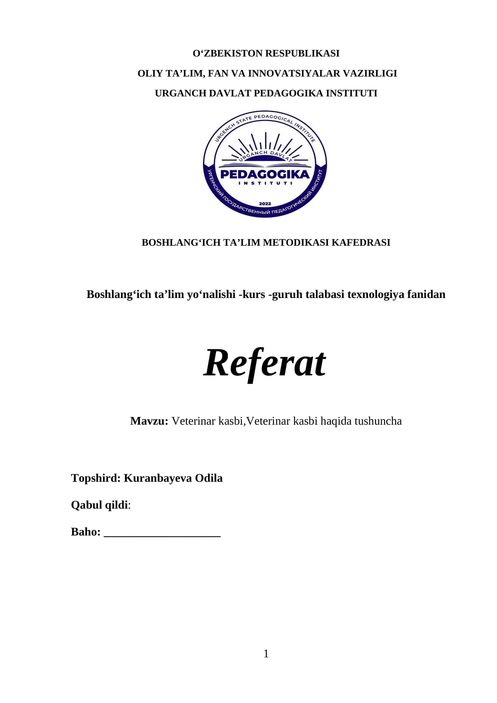 Veterinar kasbi haqida tushuncha 1