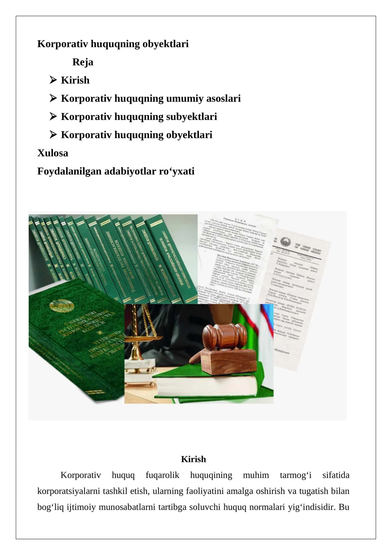 Korporativ huquqning obyektlari 1