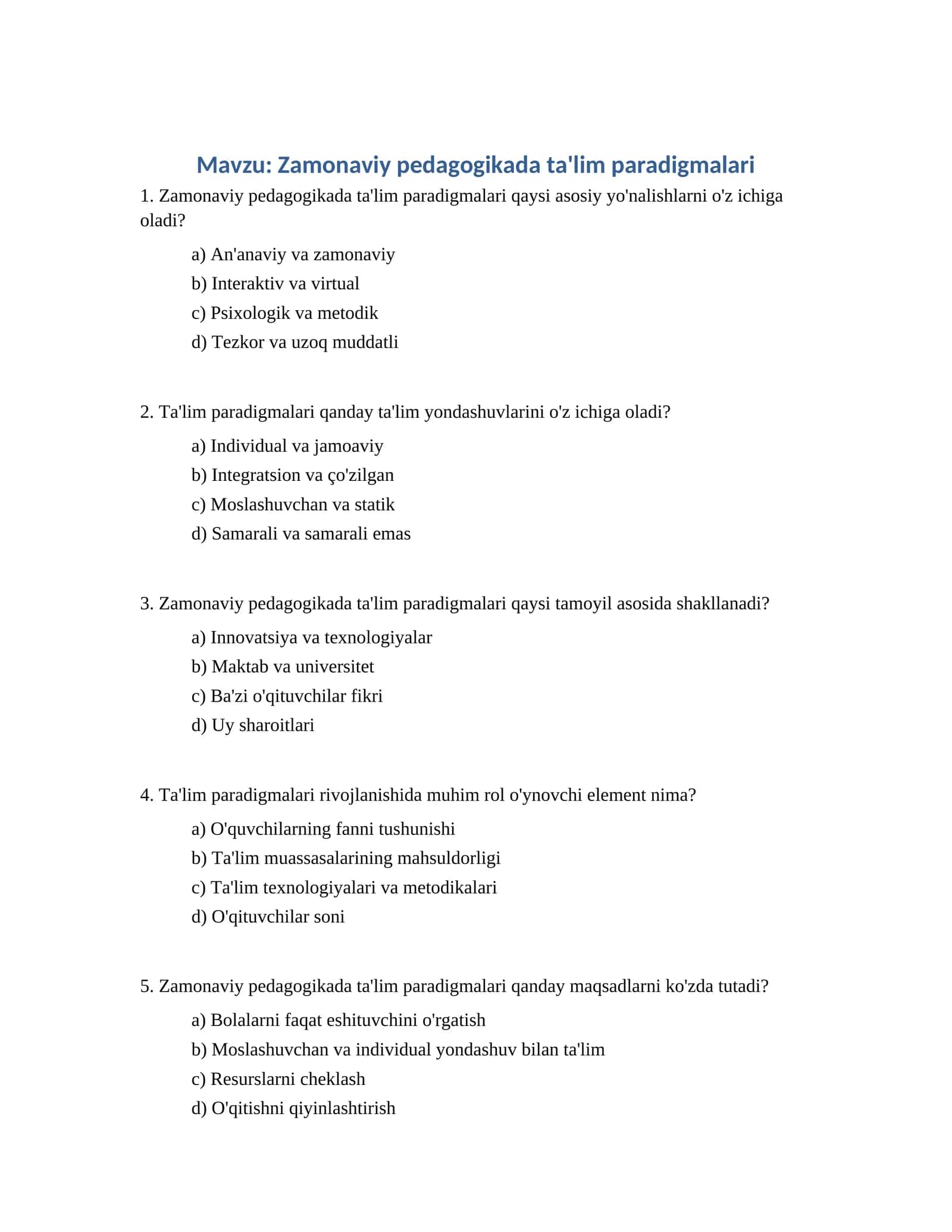 Zamonaviy pedagogikada ta'lim paradigmalari 1