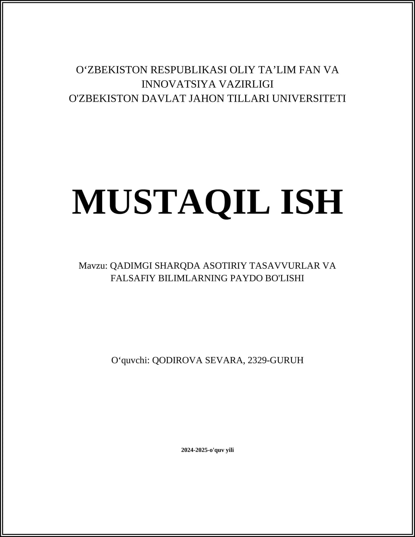 QADIMGI SHARQDA ASOTIRIY TASAVVURLAR VA FALSAFIY BILIMLARNING PAYDO BO'LISHI 1