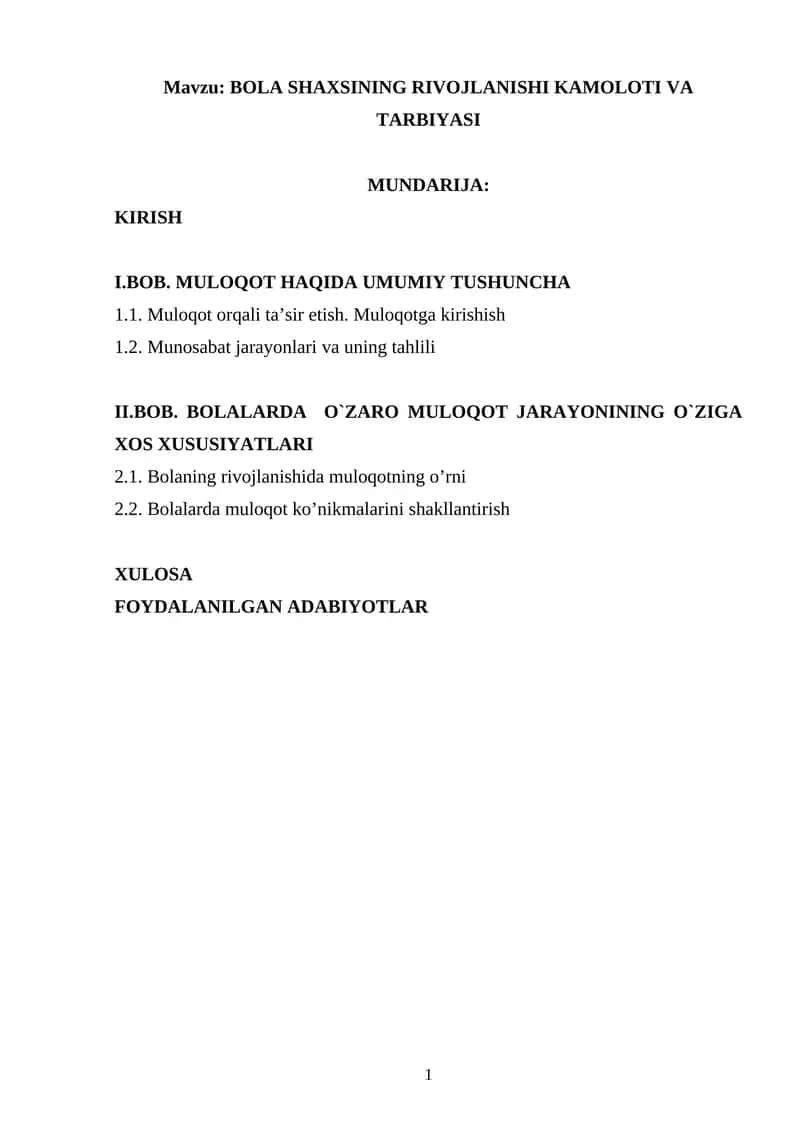BOLA SHAXSINING RIVOJLANISHI KAMOLOTI VA TARBIYASI 1