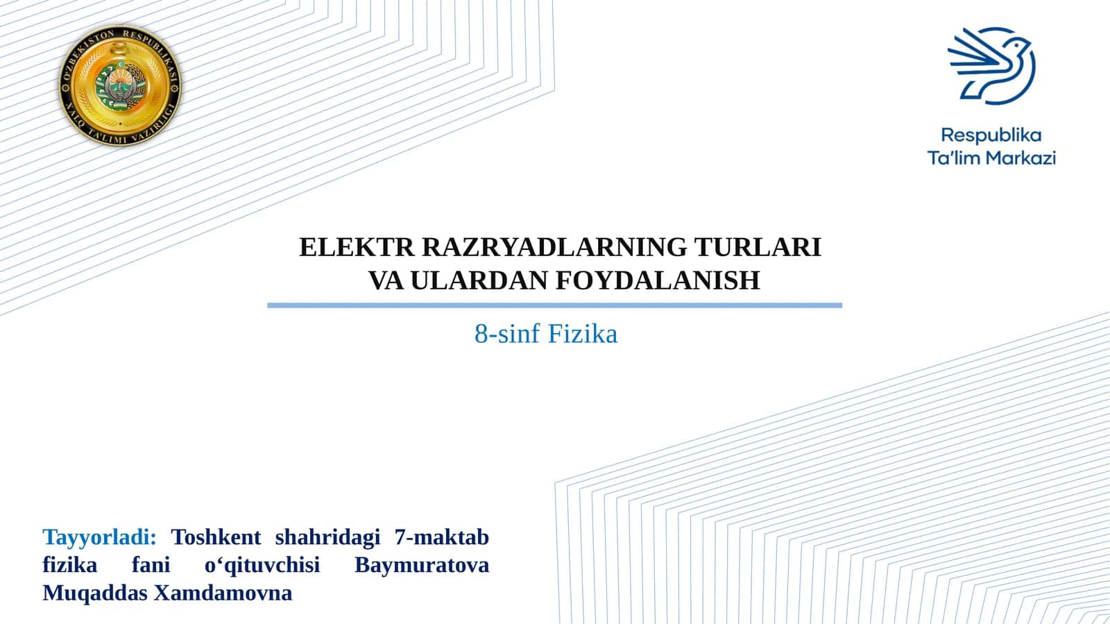 ELEKTR RAZRYADLARNING TURLARI VA ULARDAN FOYDALANISH 1