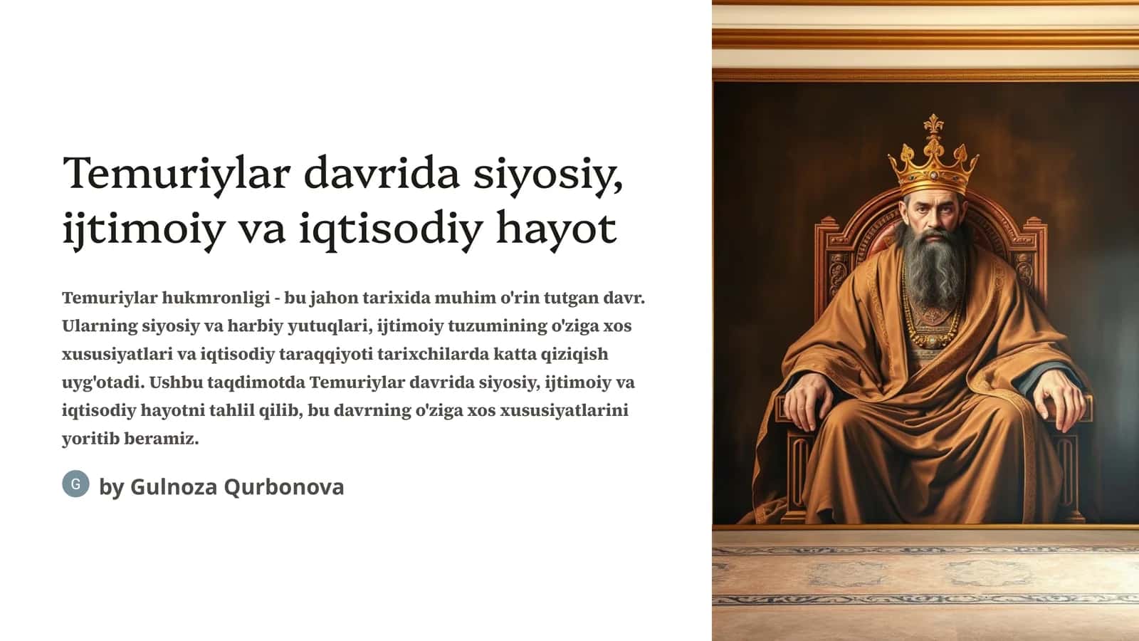 Temuriylar davrida siyosiy, ijtimoiy va iqtisodiy hayot mavzusida tayyor taqdimot 1