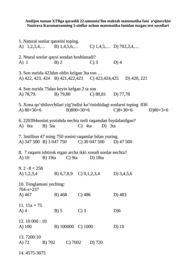 MATEMATIKA TEST 1