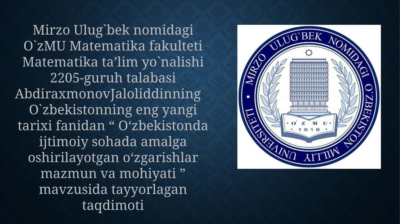 O`zbekistonda ijtimoiy sohada amalga oshirilayotgan o`zgarishlar 1