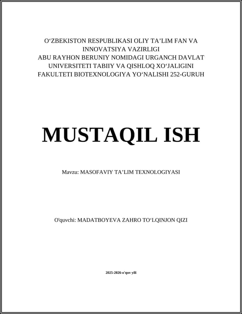 MASOFAVIY TA’LIM TEXNOLOGIYASI 1