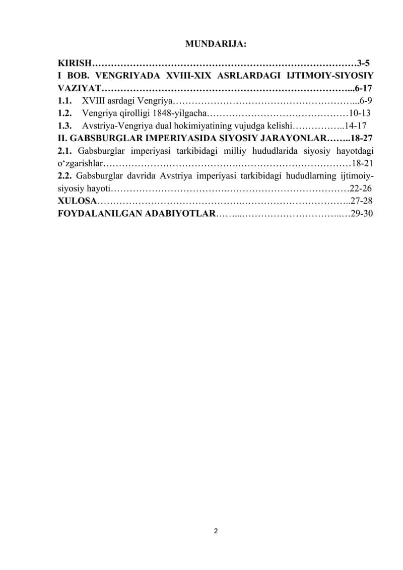 Vengriyada XVIII-XIX asrlardagi Ijtimoiy-Siyosiy Vaziyat 1