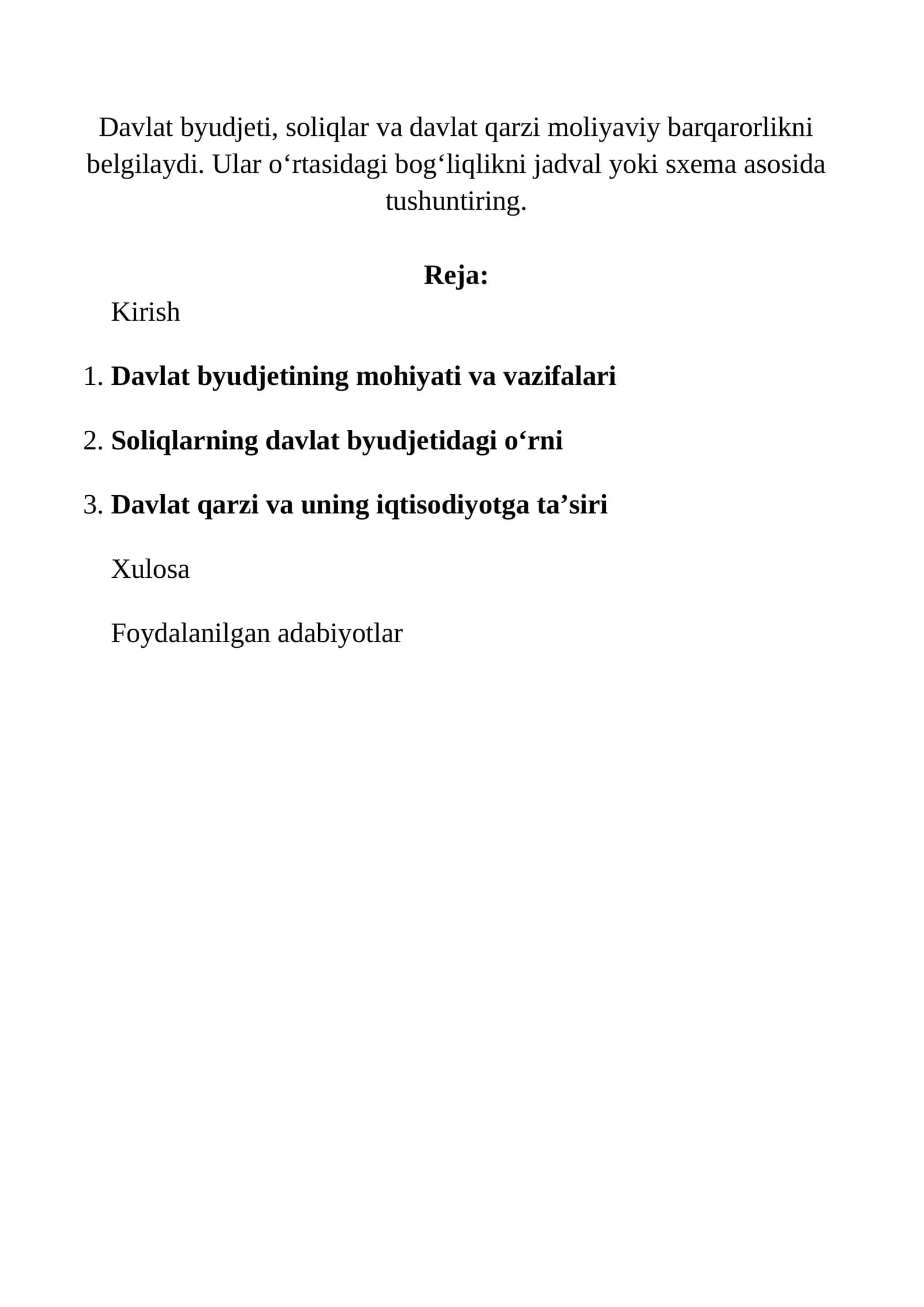 Davlat byudjeti, solinlari va davlat qarzi 1