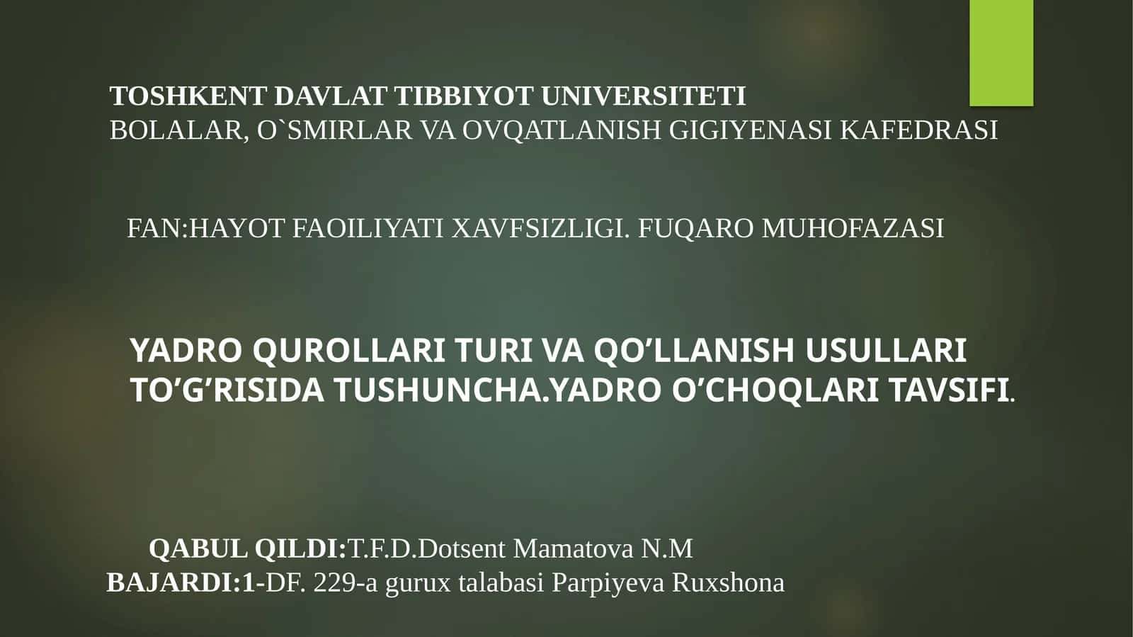 Yadro qurollari turi va qo’llanish usullari 1