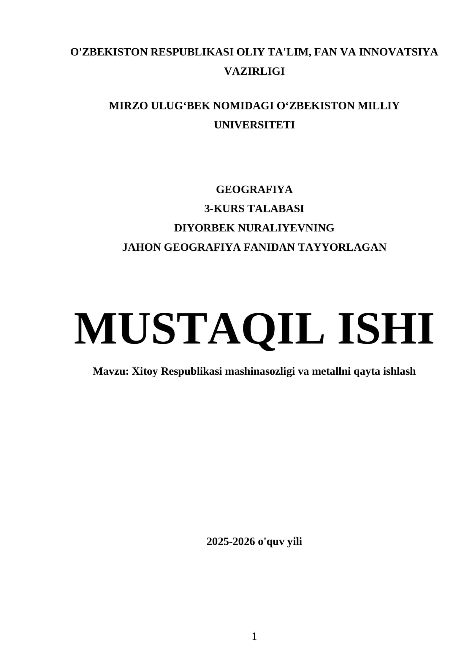 Xitoy Respublikasi mashinasozligi va metallni qayta ishlash 1