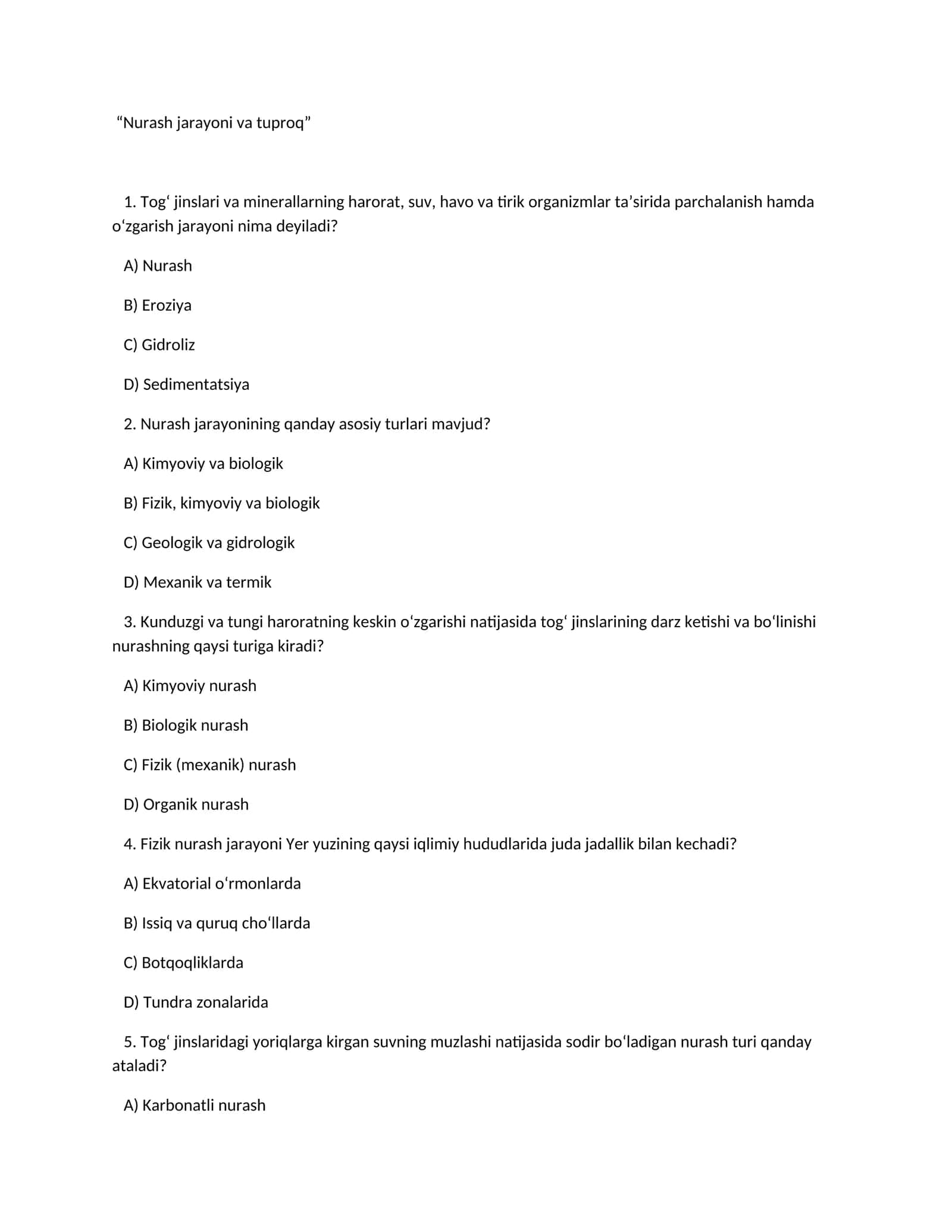 Nurash jarayoni va tuproq 1