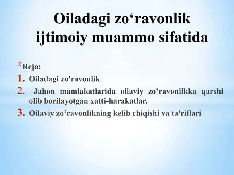 Oiladagi zoʻravonlik ijtimoiy muammo sifatida 1
