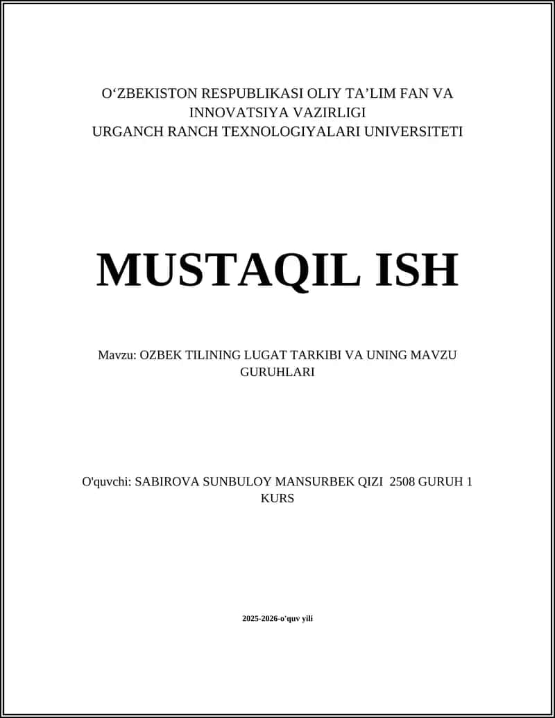 OZBEK TILINING LUGAT TARKIBI VA UNING MAVZU GURUHLARI 1