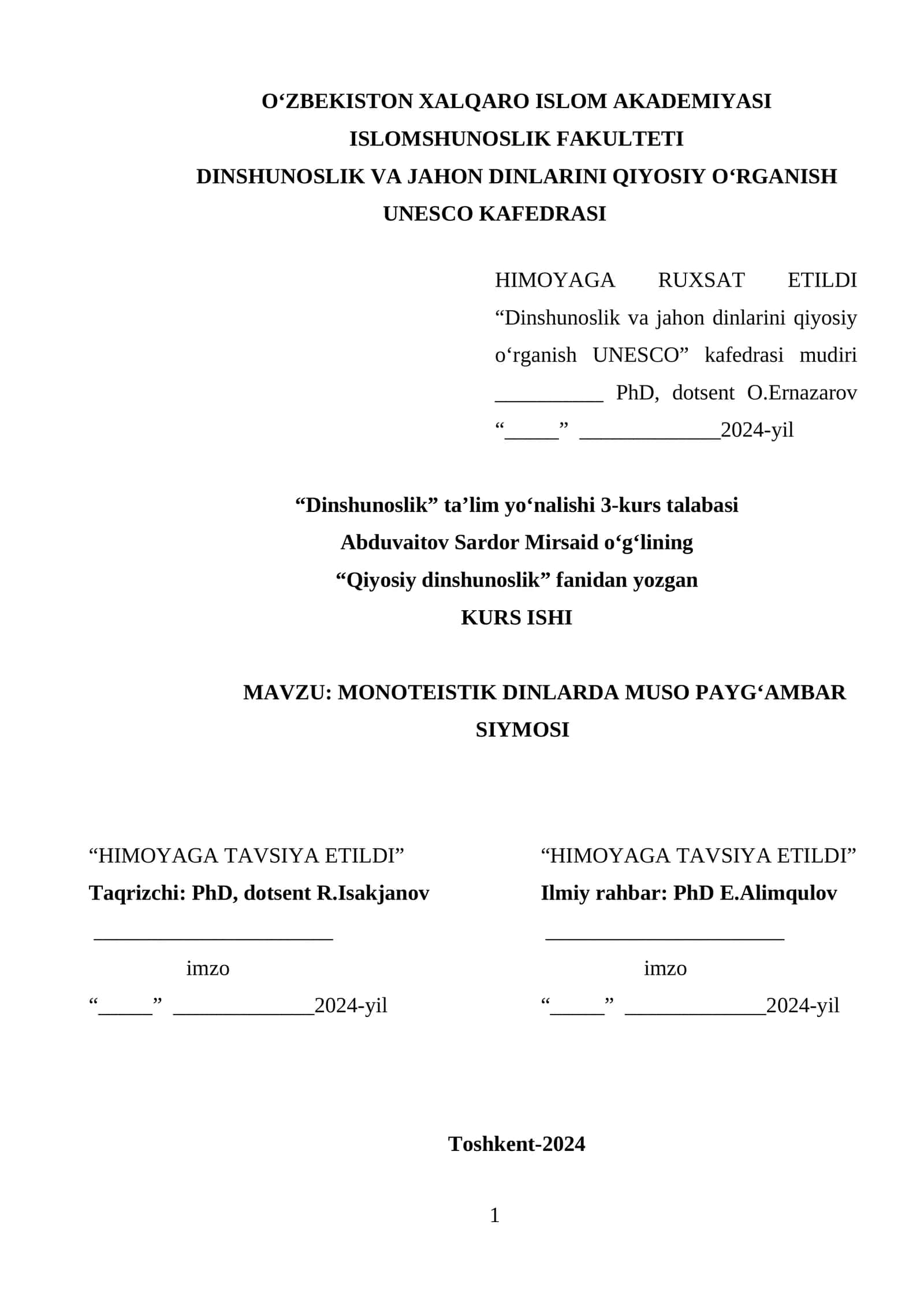 MONOTEISTIK DINLARDA MUSO PAYGʻAMBAR SIYMOSI 1