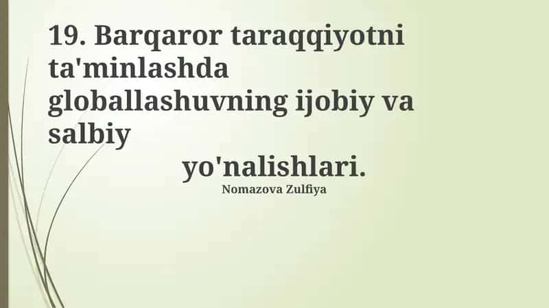 Globallashuv va Barqaror Rivojlanish: Asosiy Tushunchalar 1