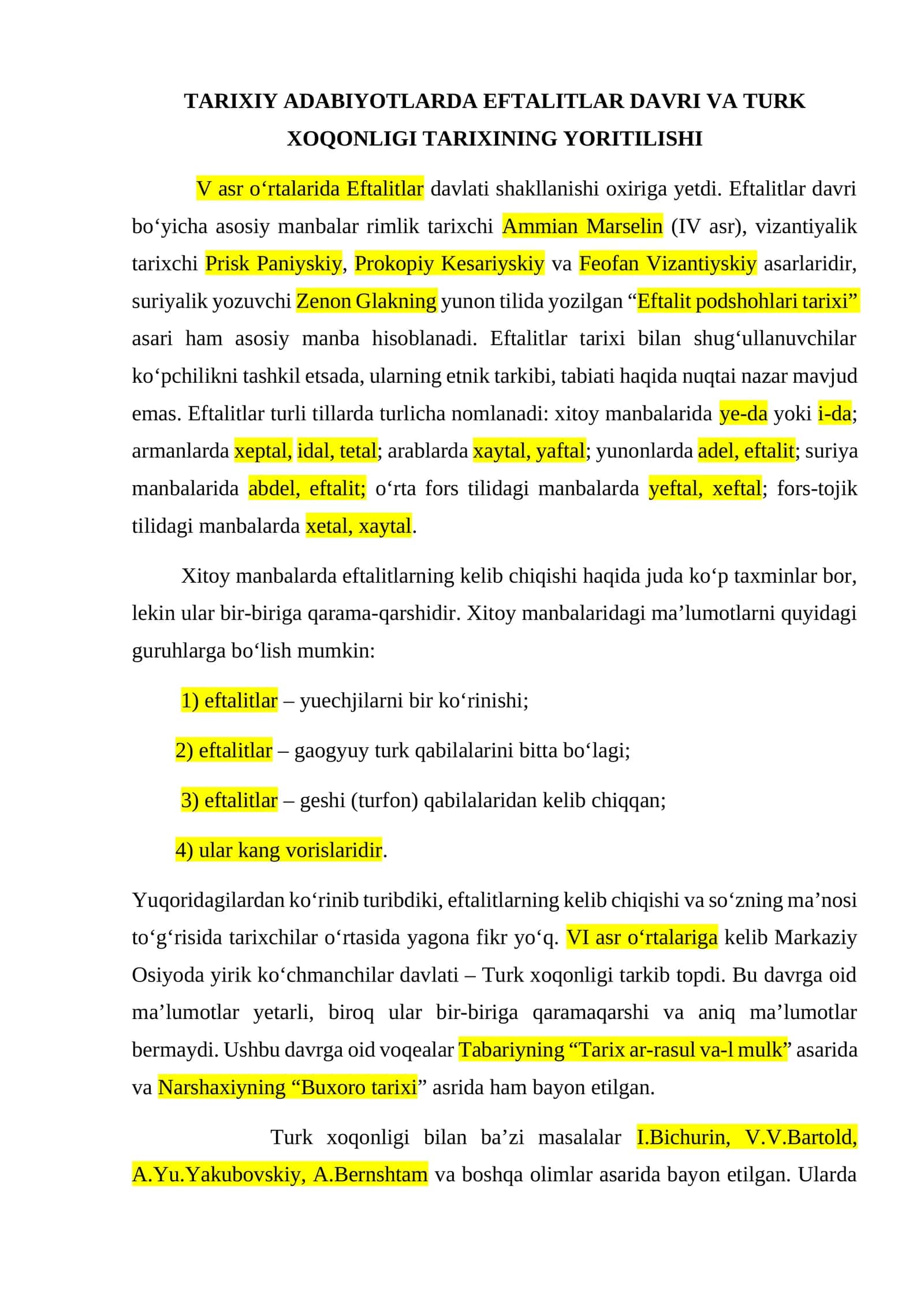 TARIXIY ADABIYOTLARDA EFTALITLAR DAVRI VA TURK XOQONLIGI TARIXINING YORITILISHI 1
