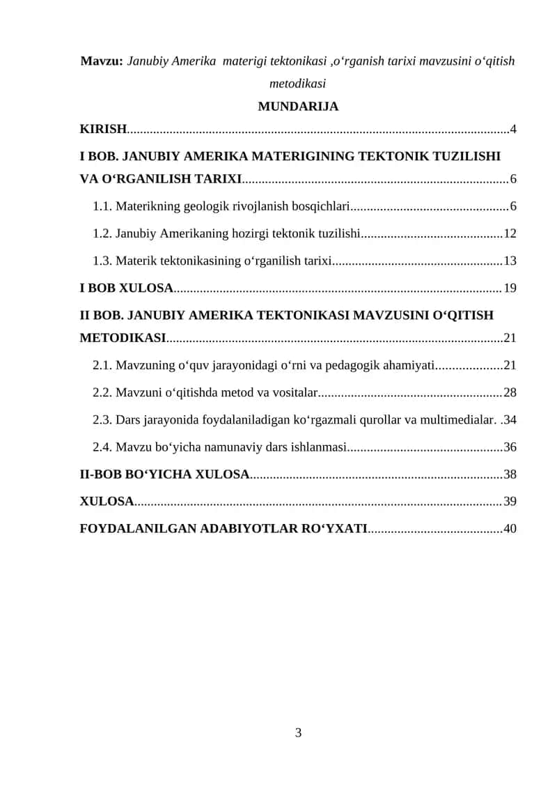 Janubiy Amerika materigi tektonikasi,o‘rganish tarixi mavzusini o‘qitish metodikasi 1