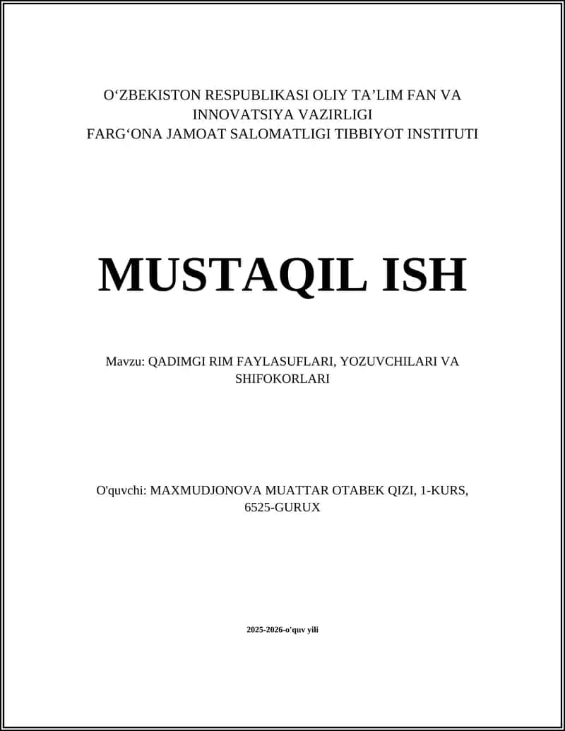 QADIMGI RIM FAYLASUFLARI, YOZUVCHILARI VA SHIFOKORLARI 1