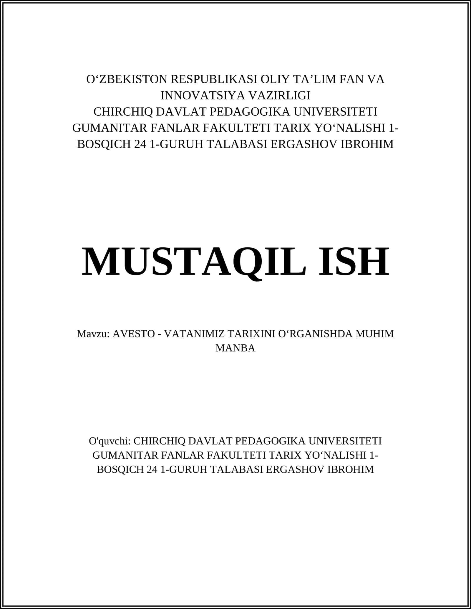 AVESTO - VATANIMIZ TARIXINI O‘RGANISHDA MUHIM MANBA 1