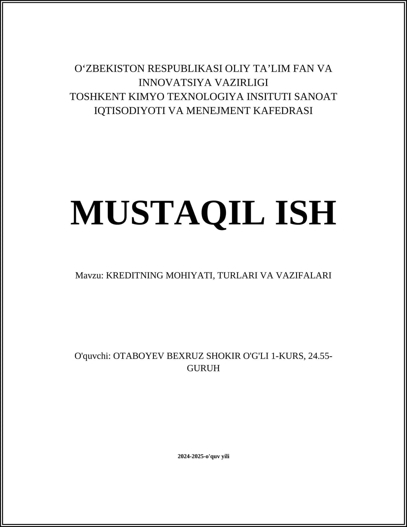 KREDITNING MOHIYATI, TURLARI VA VAZIFALARI 1